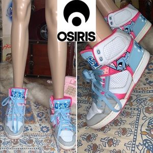 Womens 8.5 Osiris skater skate graffiti blue bunny rabbit hi tops shoes sneakers